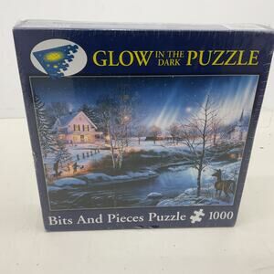 Open Box 1000 Piece Jigsaw Puzzle Glow In the Dark Festive All Is Bright Snowy